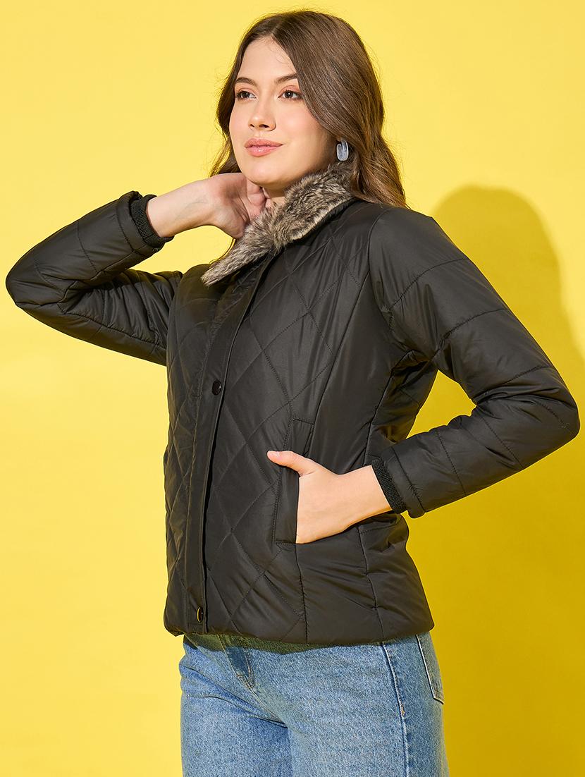 women solid long sleeve quilted jacket  - 21555876 -  Standard Image - 1