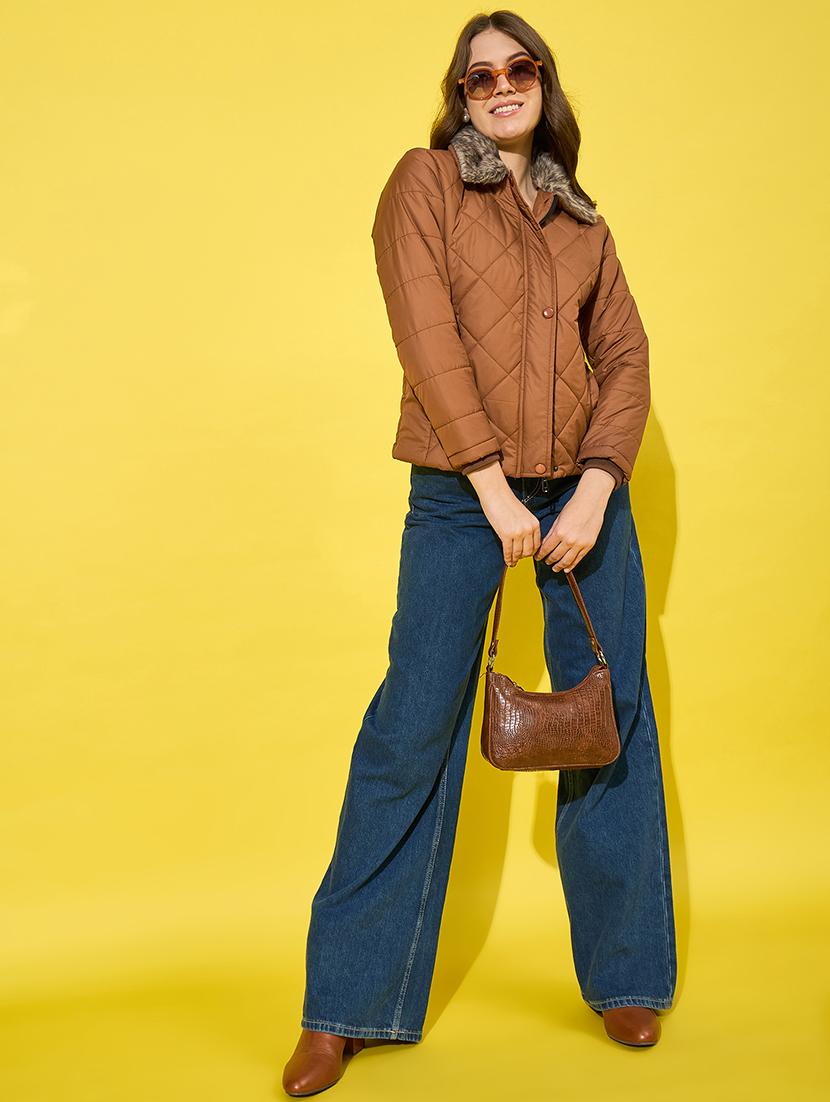 women solid long sleeves quilted jacket - 21555877 - Standard Image - 4