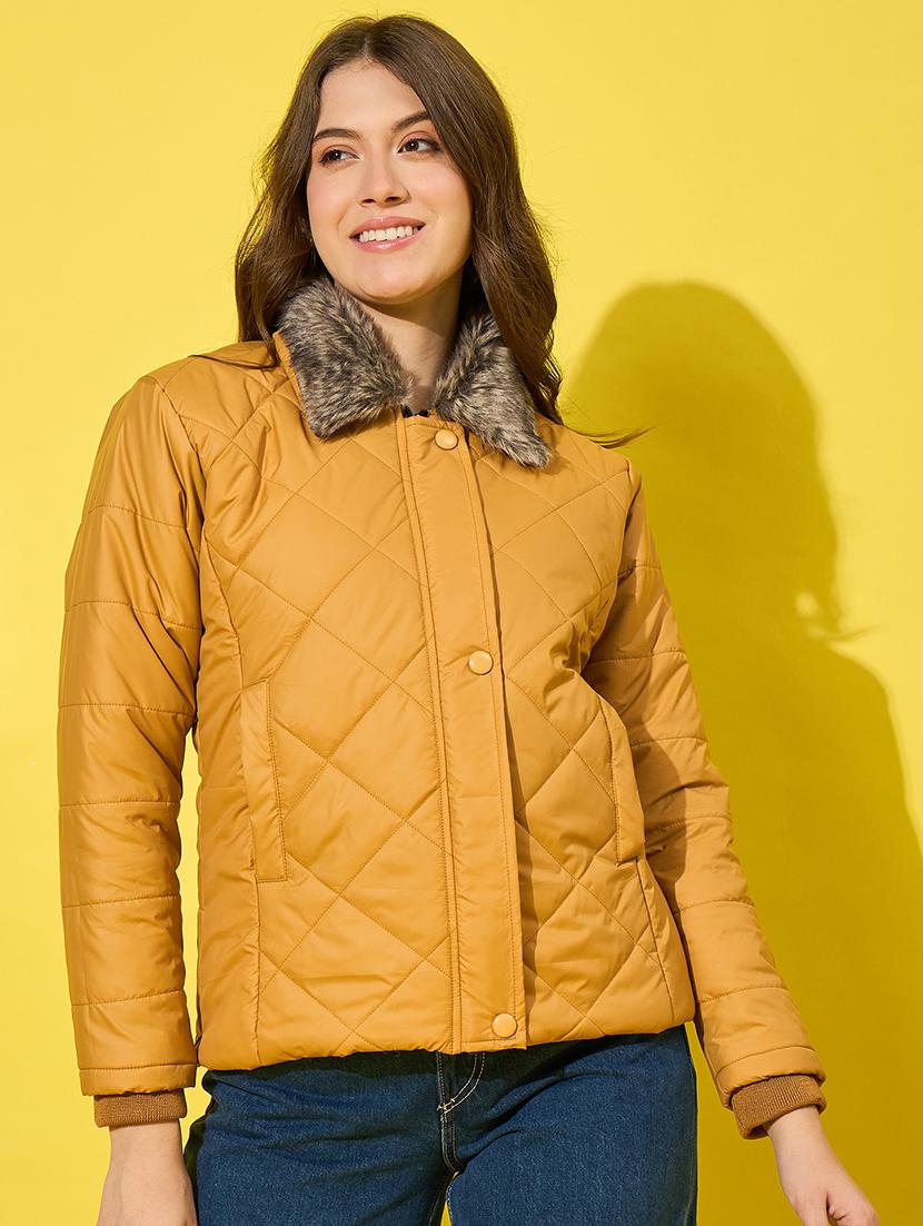 women solid long sleeves quilted jacket - 21555878 - Standard Image - 1