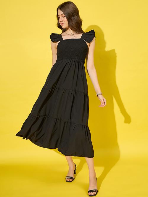 women solid square neck tiered dress - 21555901 -  Standard Image - 0