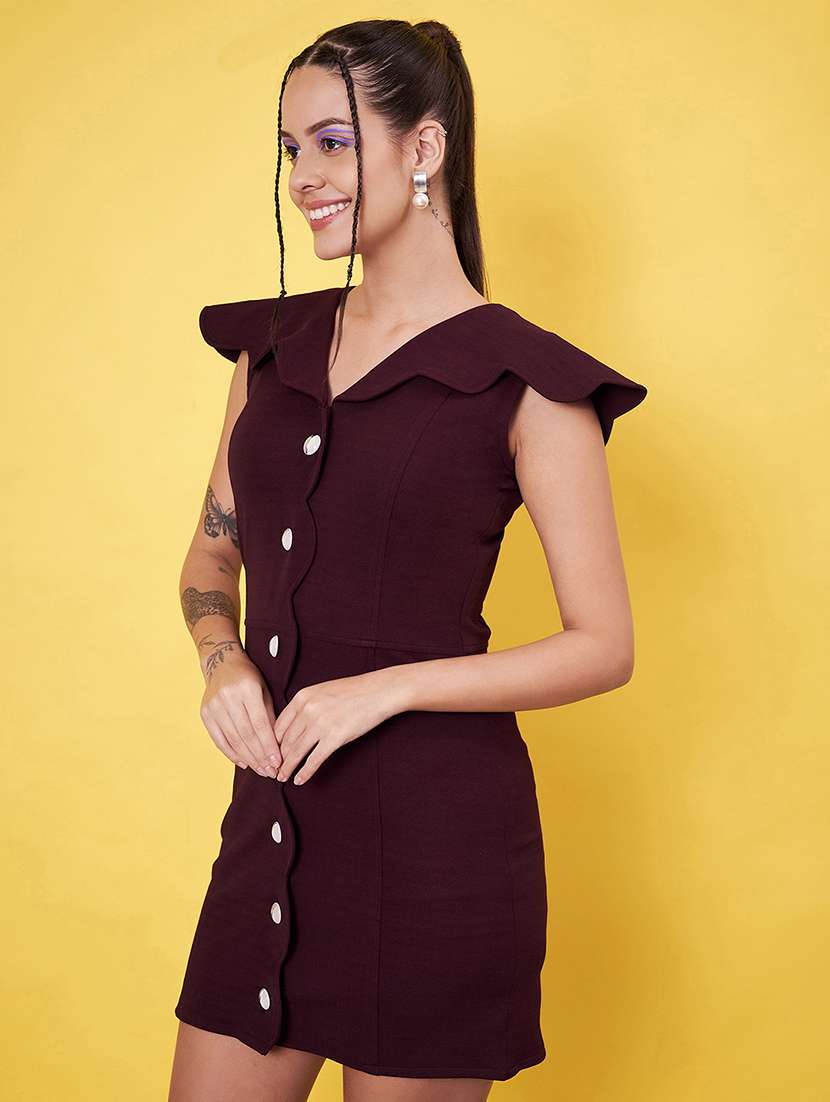 women solid v neck bodycon dress - 21555905 -  Standard Image - 1