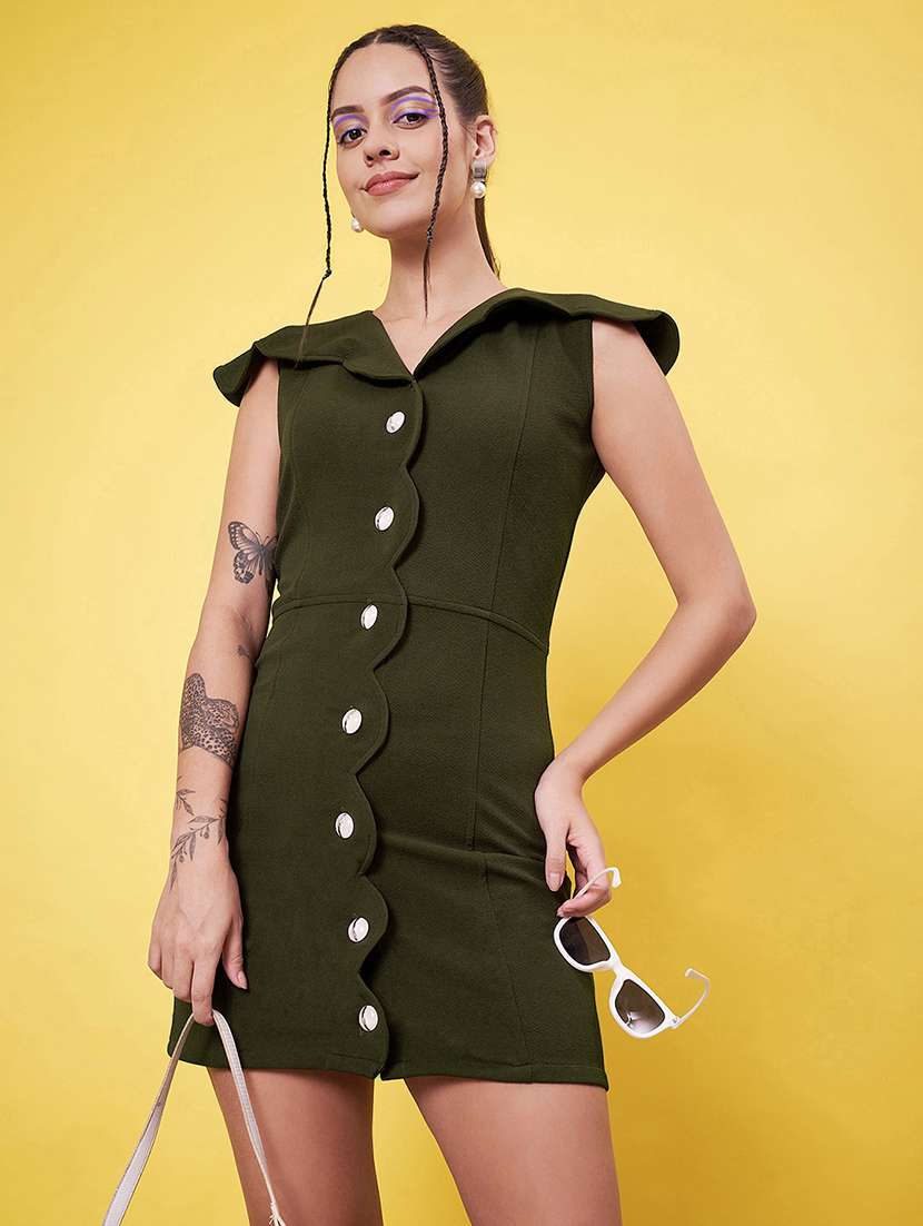 women solid v neck bodycon dress - 21555906 -  Standard Image - 1