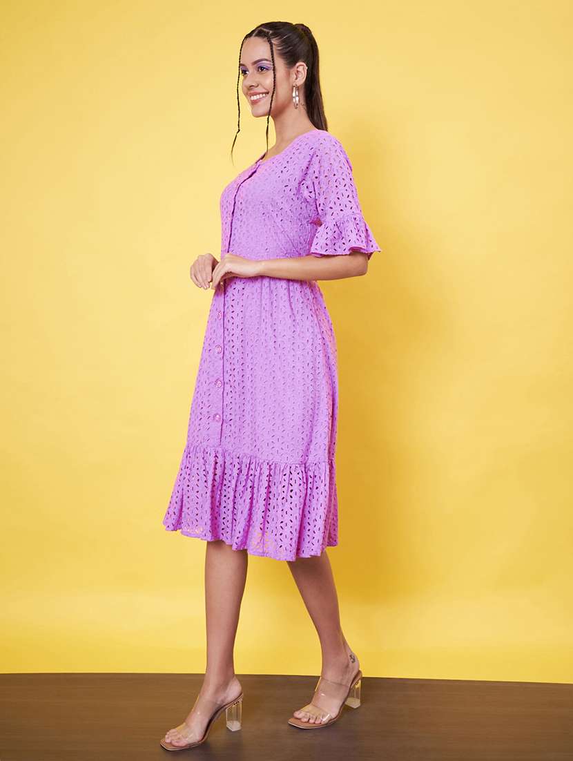 women self design square neck tiered dress - 21555907 -  Standard Image - 1