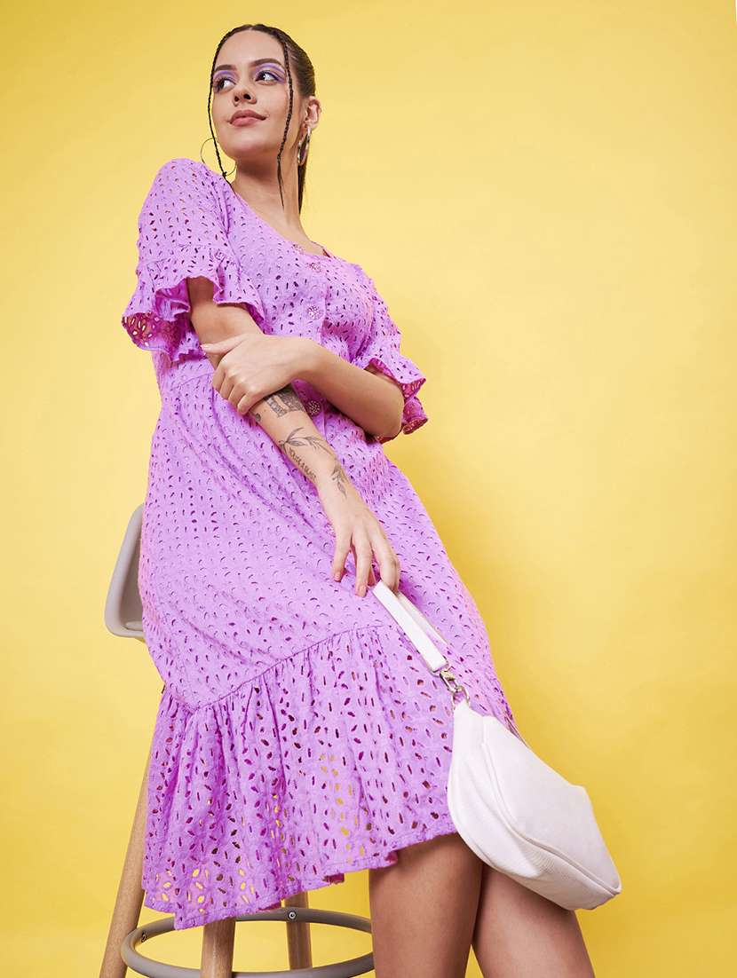 women self design square neck tiered dress - 21555907 -  Standard Image - 4