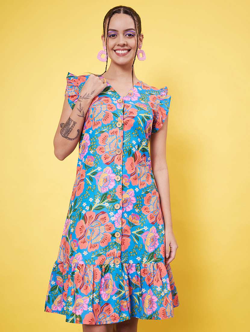women floral printed v neck a-line dress - 21555918 -  Standard Image - 1