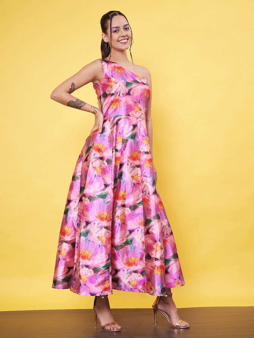 women floral printed single shoulder fit & flare dress - 21555921 - Standard Image - 4