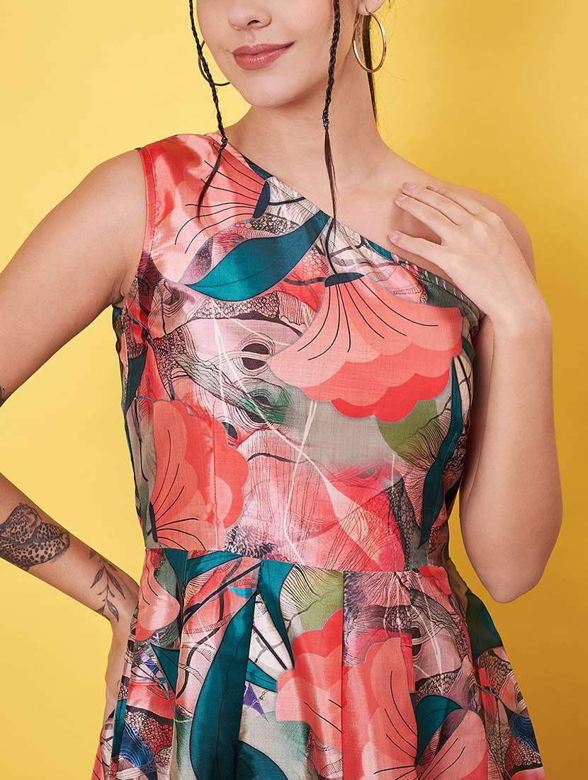 women floral printed single shoulder fit & flare dress - 21555922 -  Standard Image - 6