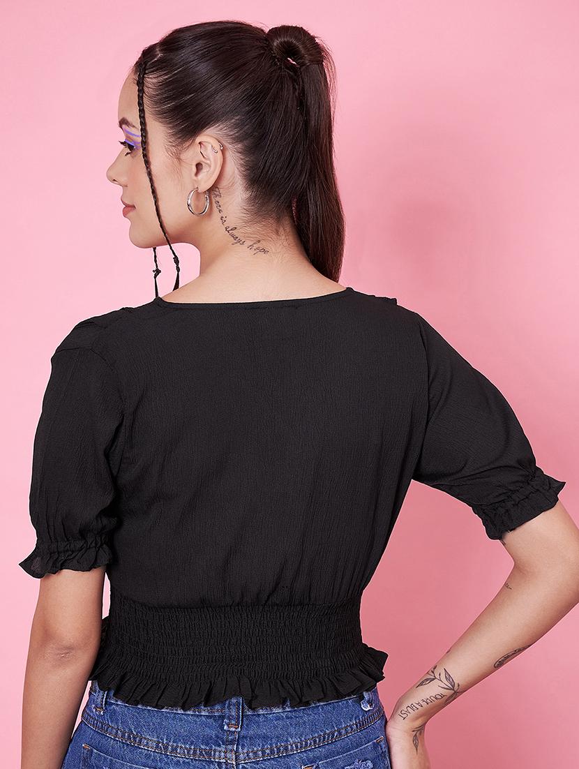 women solid v neck crop top - 21555926 - Standard Image - 4