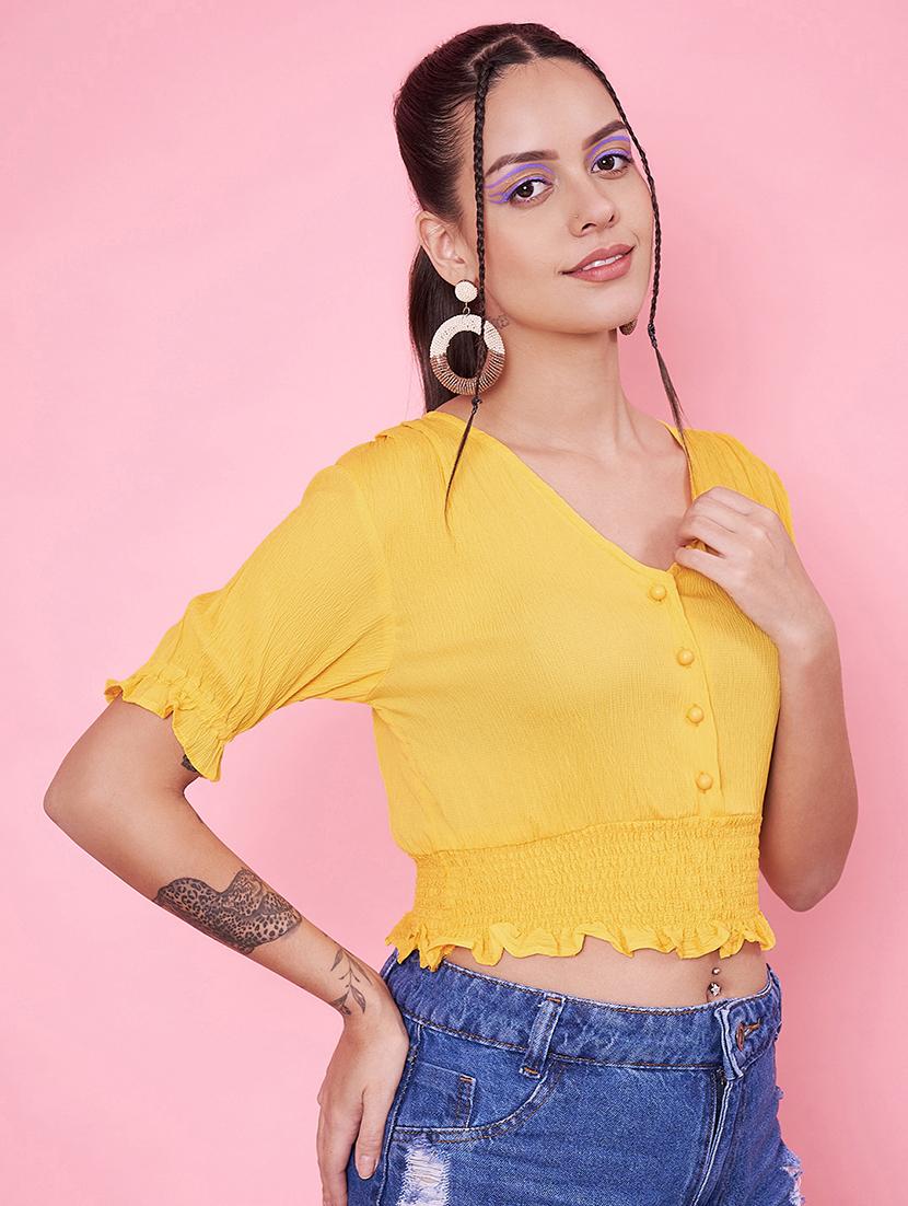 women solid v neck crop top - 21555929 - Standard Image - 4