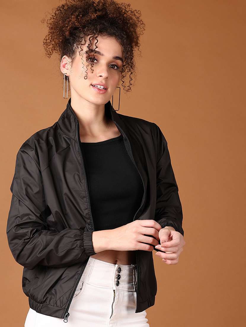 women black solid long sleeve jacket - 21556107 -  Standard Image - 1