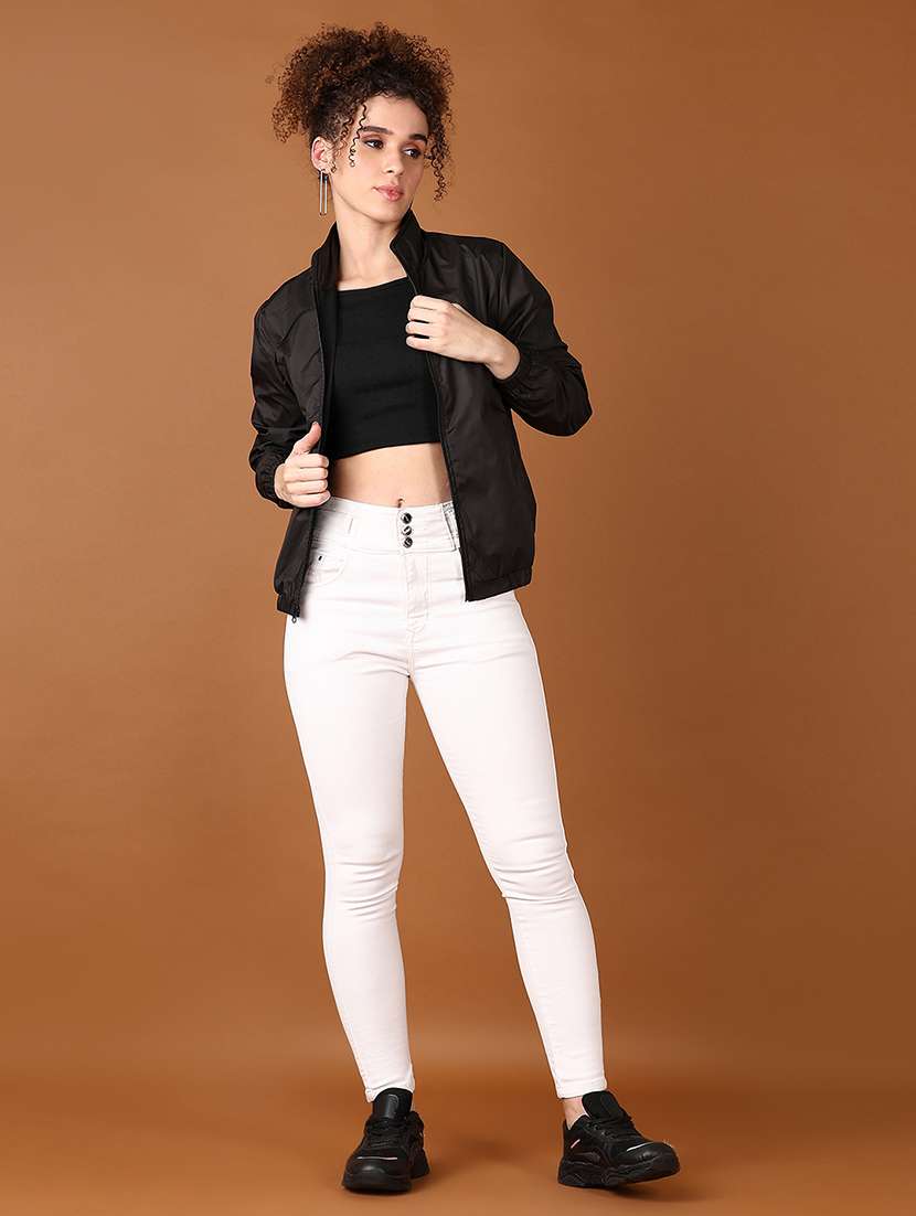 women black solid long sleeve jacket - 21556107 -  Standard Image - 4