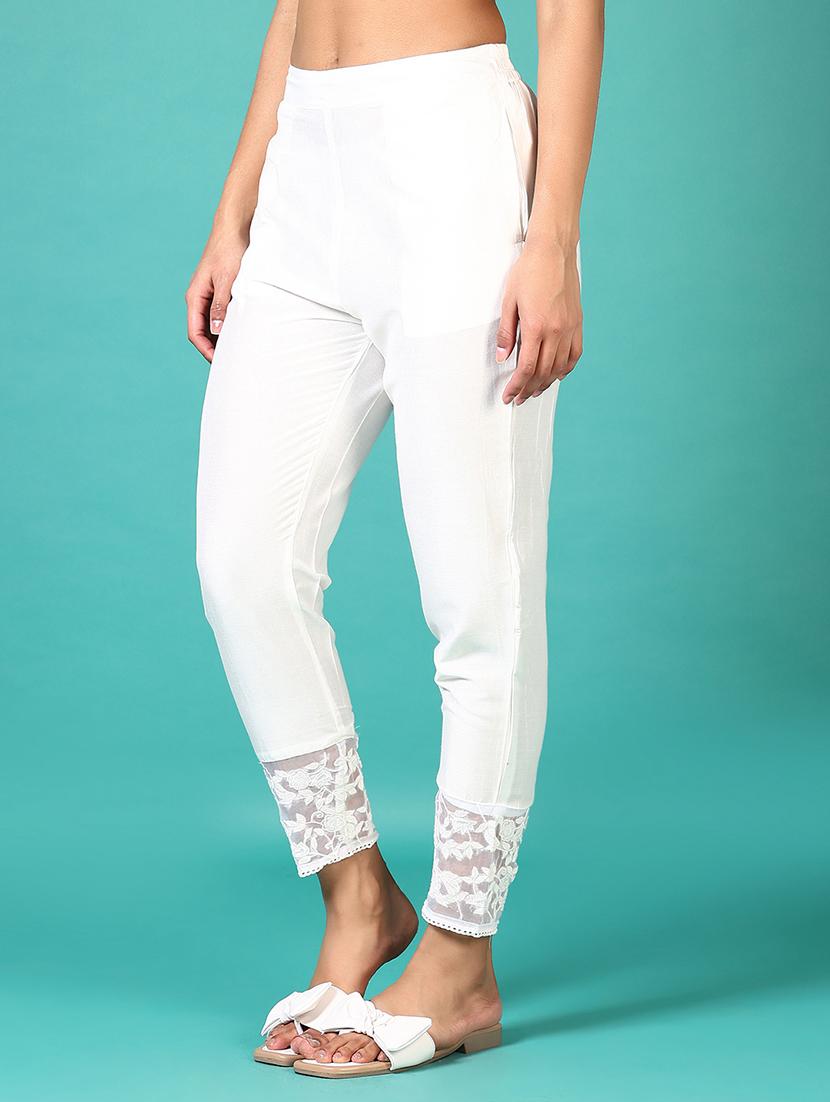 women solid laced hem tapered pant - 21556112 - Standard Image - 1