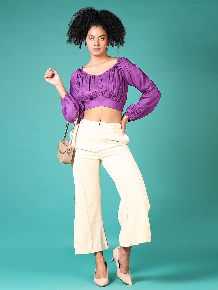 women solid long sleeve crop top - 21556140 -  Standard Image - 4