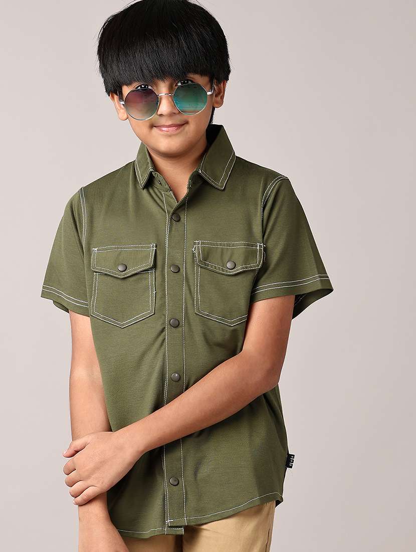 boys solid collared short sleeves shirt - 21556216 -  Standard Image - 1