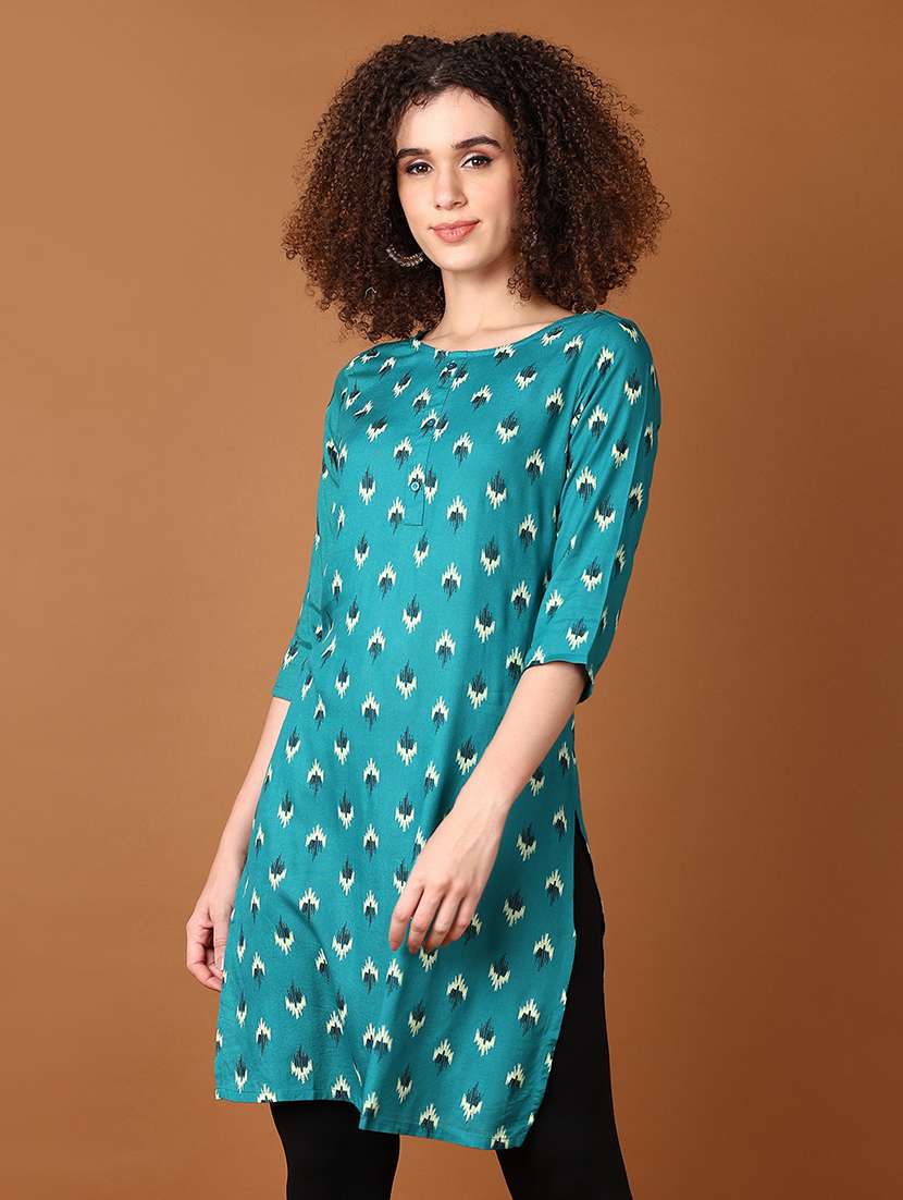 women printed three quarter sleeve straight kurta - 21556222 -  Standard Image - 1