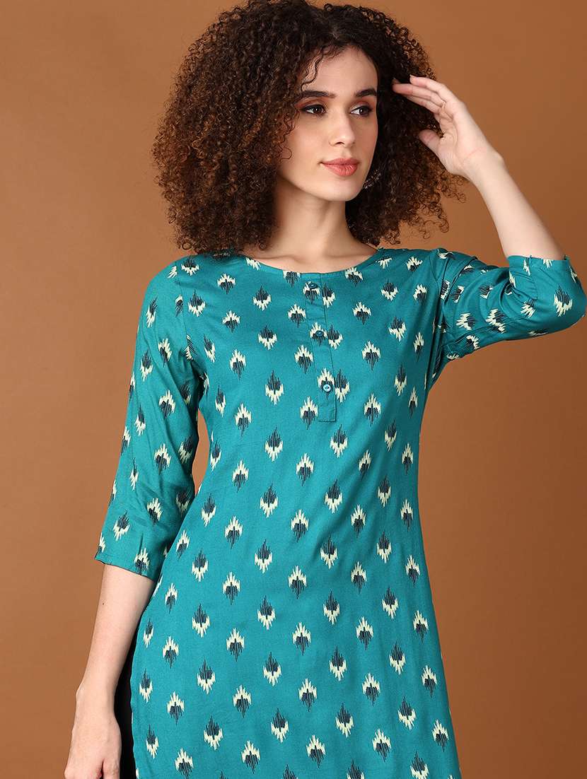 women printed three quarter sleeve straight kurta - 21556222 -  Standard Image - 4