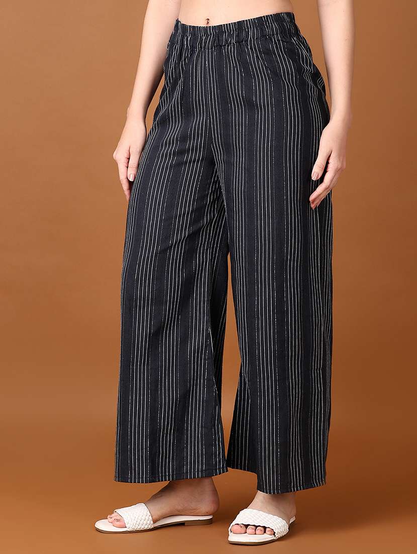 women navy blue stripes printed palazzo - 21556240 -  Standard Image - 1