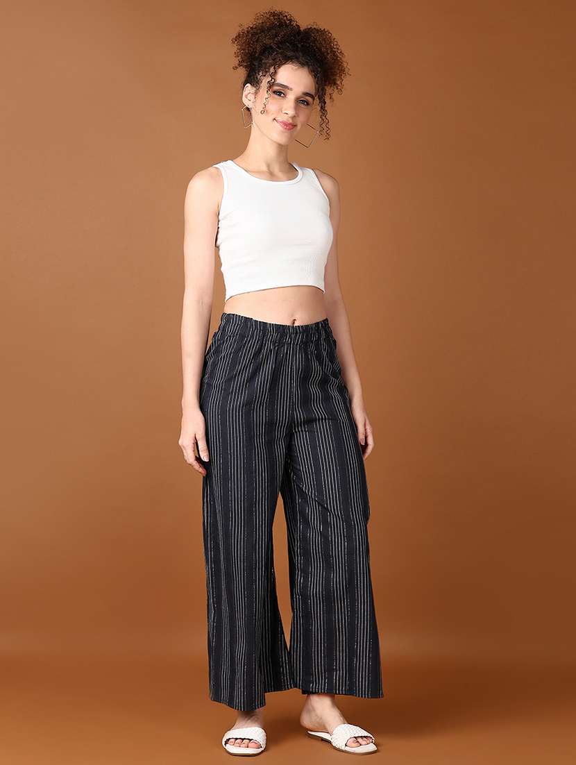 women navy blue stripes printed palazzo - 21556240 -  Standard Image - 4