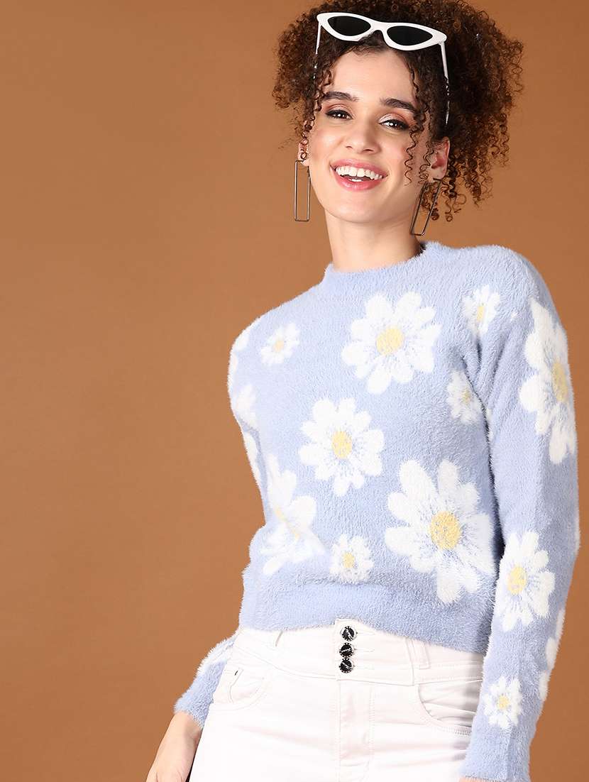 women light blue florals long sleeve pullover - 21556328 -  Standard Image - 1