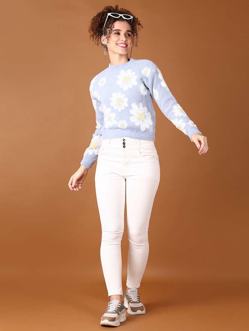 women light blue florals long sleeve pullover - 21556328 -  Standard Image - 4
