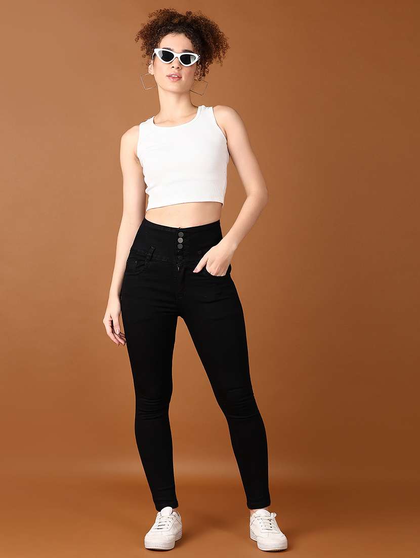 women solid high rise slim fit jean - 21556399 - Standard Image - 4