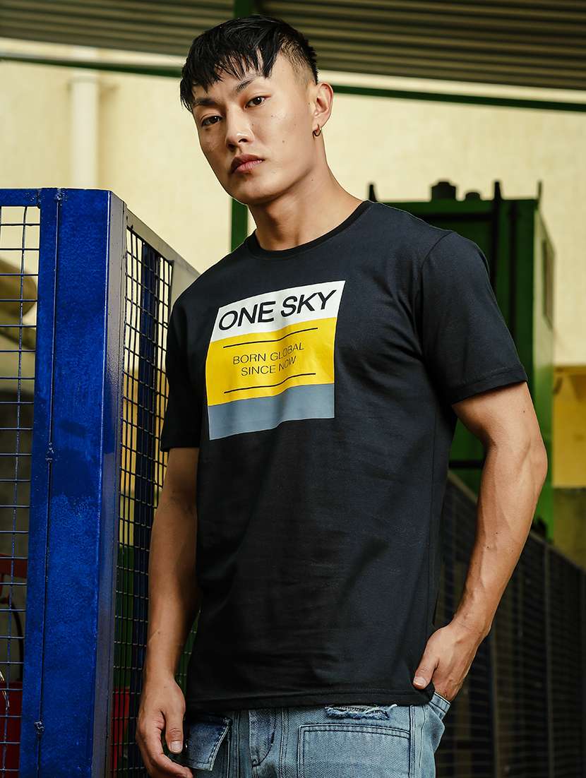 men chest print round neck t-shirt - 21556424 -  Standard Image - 1