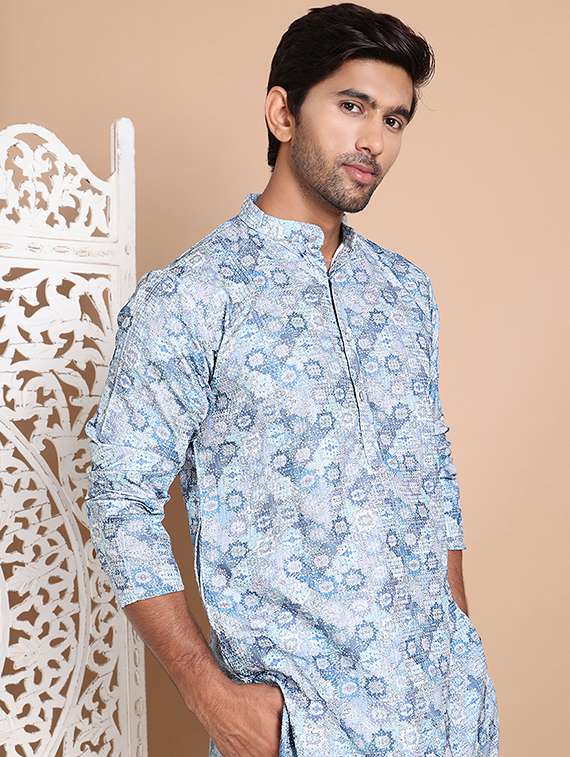 grey cotton blend kurta pyjama ethnic wear - 21556437 -  Standard Image - 4