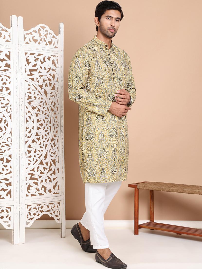 men mandarin neck printed kurta pyjama set - 21556439 - Standard Image - 1