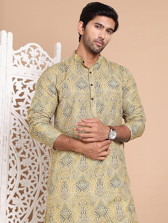 men mandarin neck printed kurta pyjama set - 21556439 - Standard Image - 4