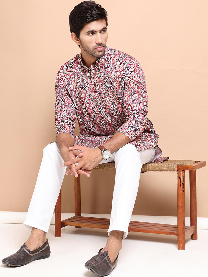 men mandarin neck printed kurta pyjama set - 21556440 - Standard Image - 1