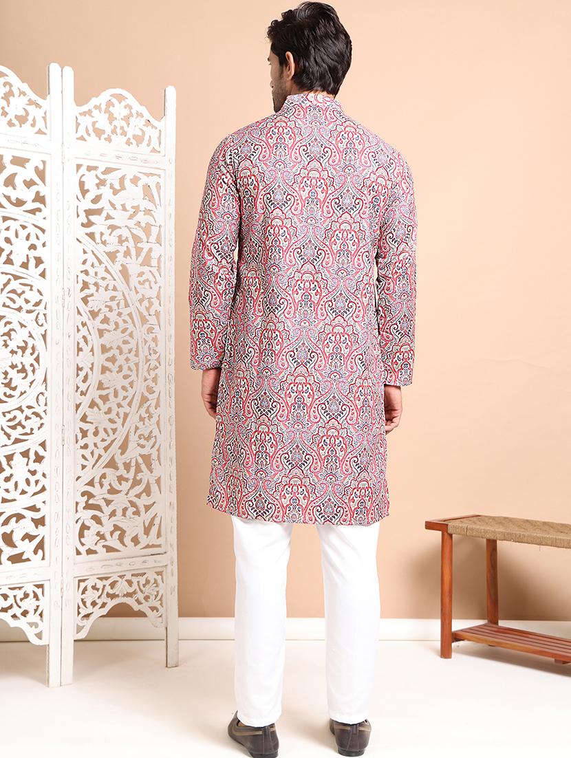 men mandarin neck printed kurta pyjama set - 21556440 - Standard Image - 4