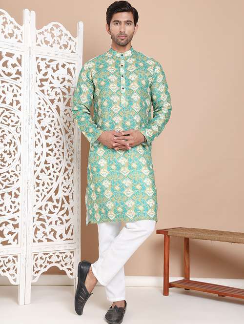 men mandarin neck printed kurta pyjama set - 21556442 - Standard Image - 0