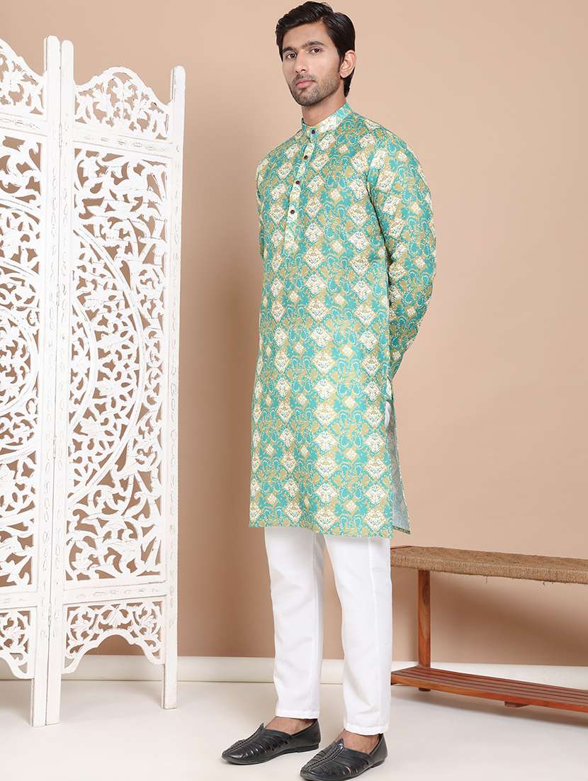 men mandarin neck printed kurta pyjama set - 21556442 - Standard Image - 1