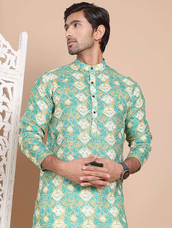 men mandarin neck printed kurta pyjama set - 21556442 - Standard Image - 4