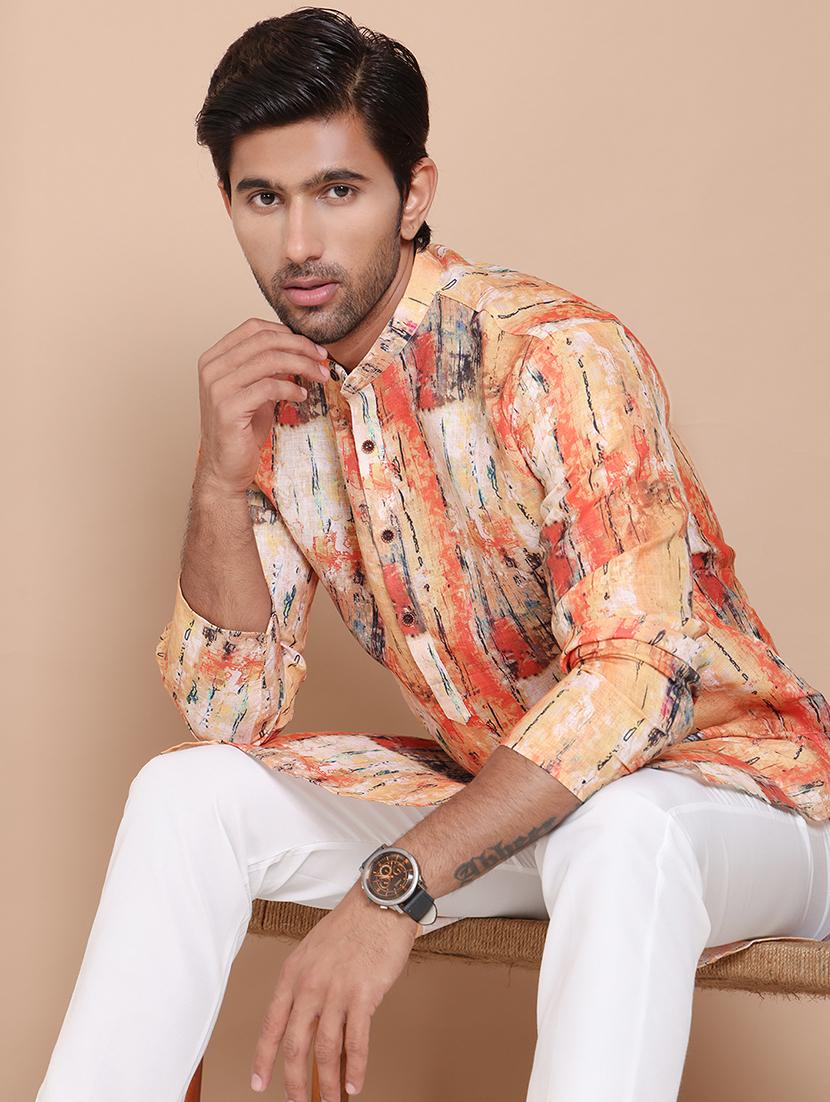 orange cotton kurta pyjama ethnic wear set - 21556443 - Standard Image - 4