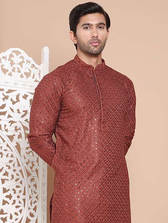 men mandarin neck embroidered kurta pyjama set - 21556450 -  Standard Image - 4