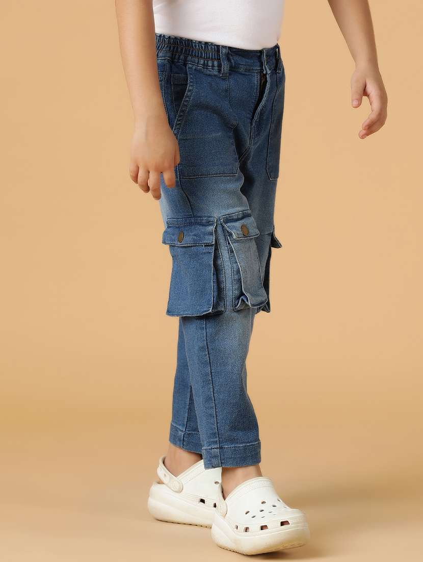 boys solid washed cargo fit jeans - 21556895 -  Standard Image - 1