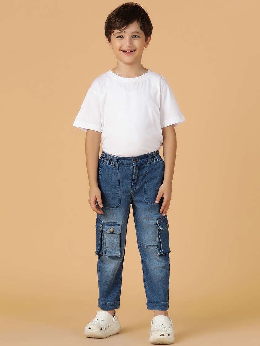 boys solid washed cargo fit jeans - 21556895 -  Standard Image - 4