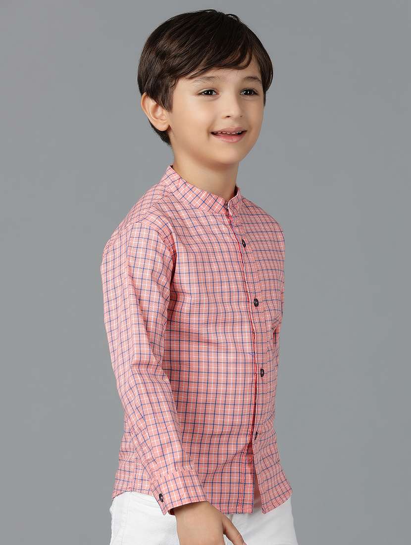 boys mandarin neck checkered shirt - 21556998 -  Standard Image - 1