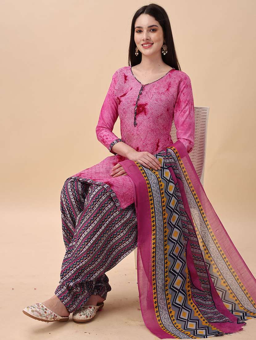 women pink printed unstitched suit - 21557080 -  Standard Image - 1