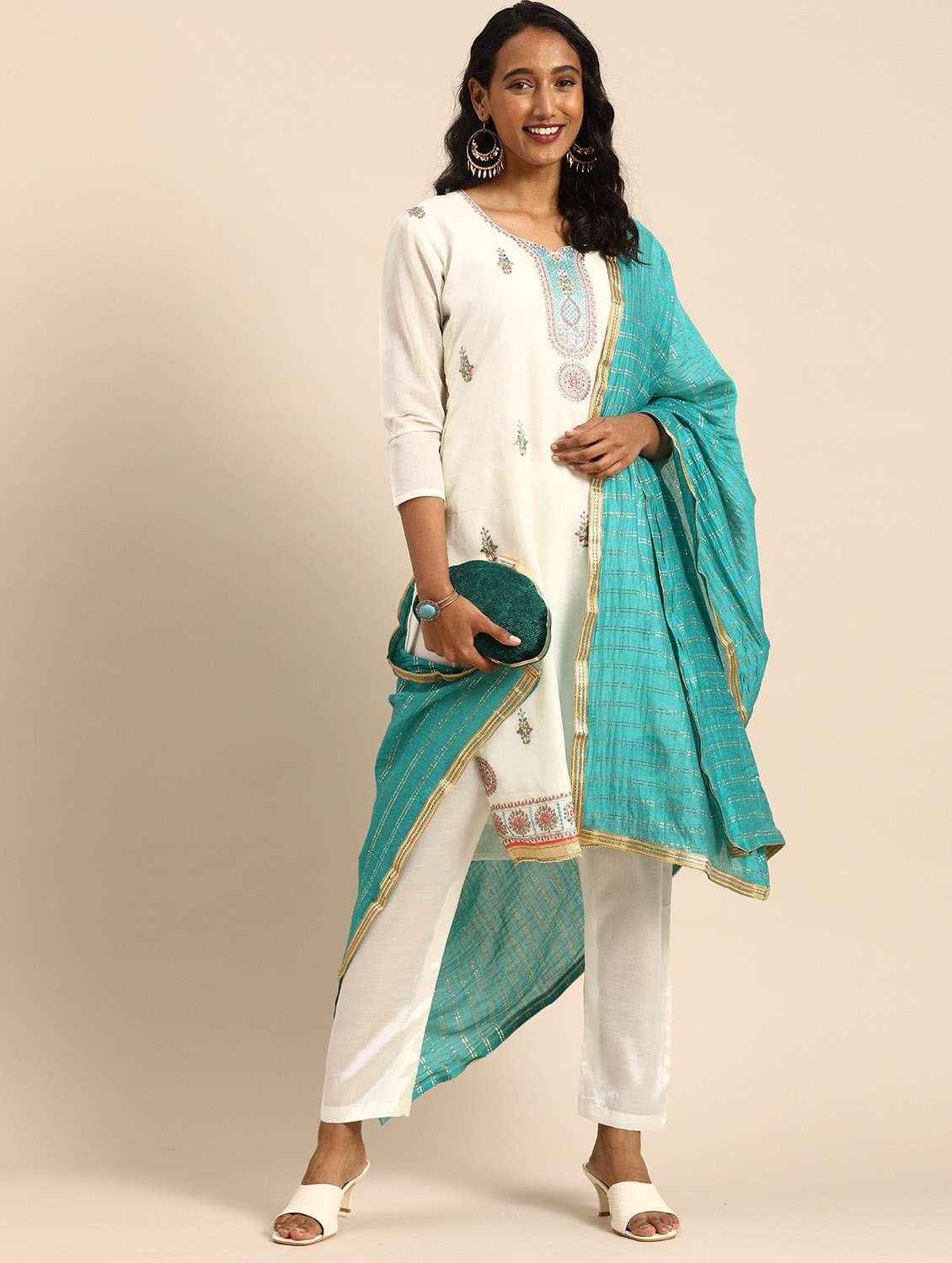 women solid with work unstitched suit - 21557218 -  Standard Image - 1