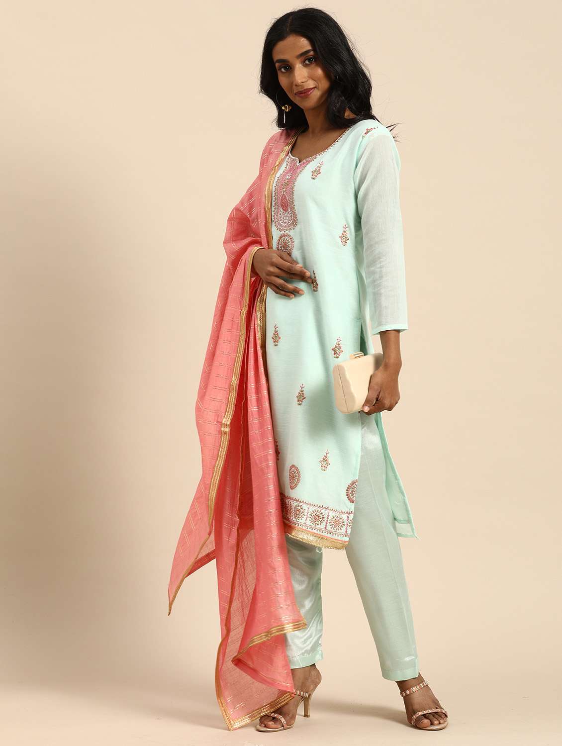 women solid with work unstitched suit - 21557219 -  Standard Image - 1