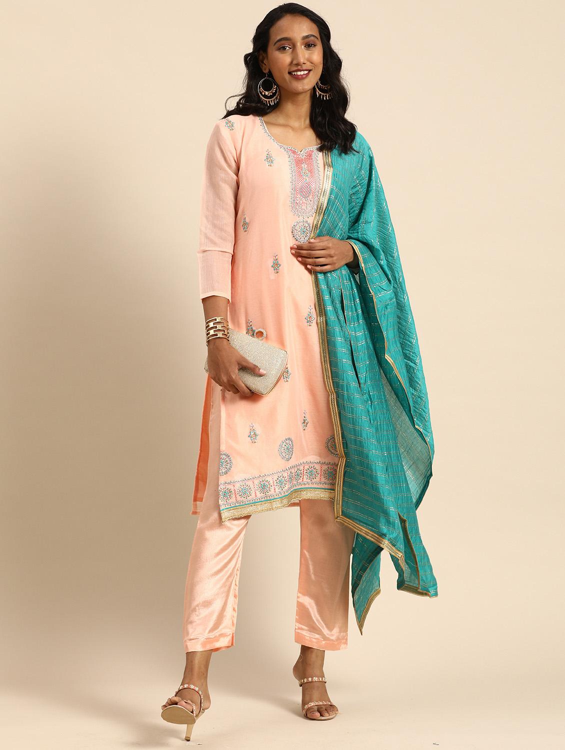 women solid with work unstitched suit - 21557221 - Standard Image - 1