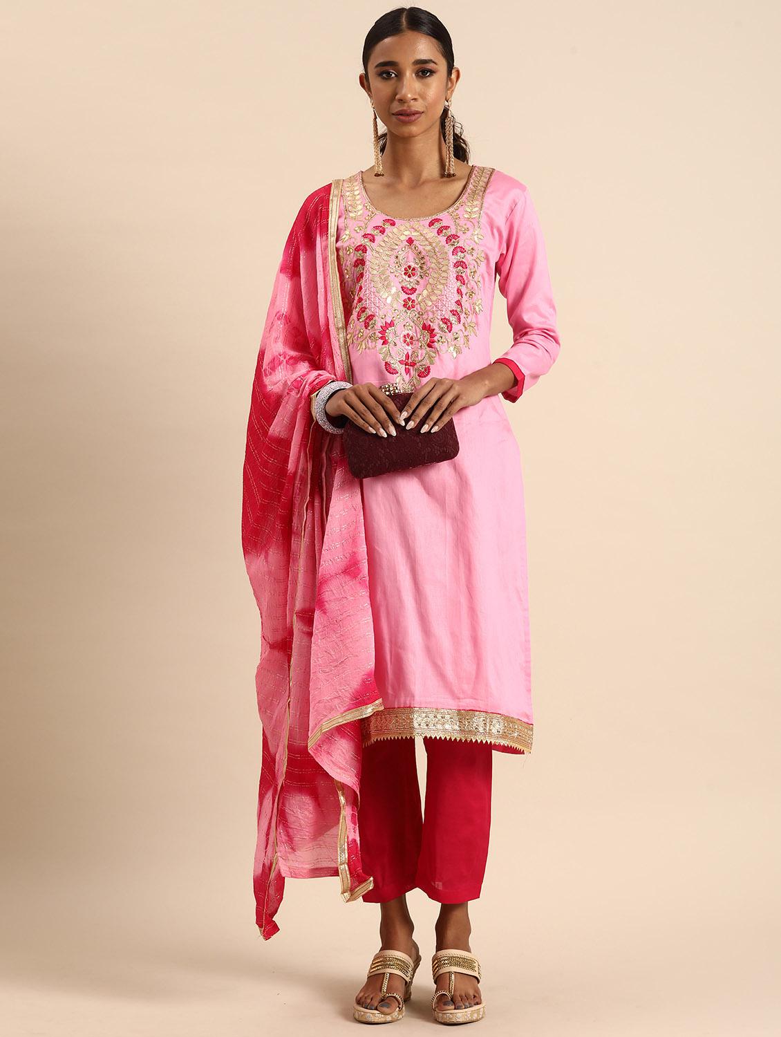 women solid with work unstitched suit - 21557222 - Standard Image - 1