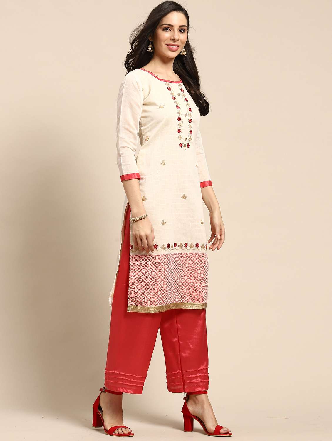 women solid with work unstitched suit - 21557228 - Standard Image - 1