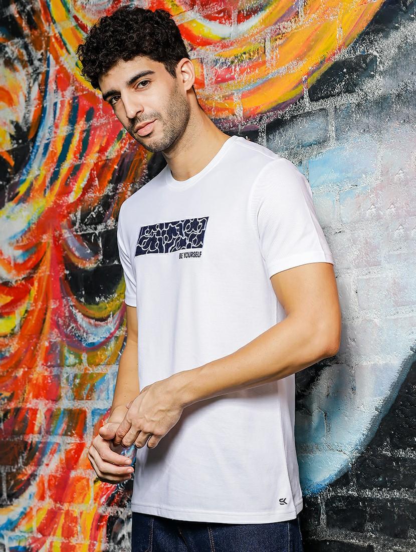 men chest print round neck t-shirt - 21557432 - Standard Image - 1