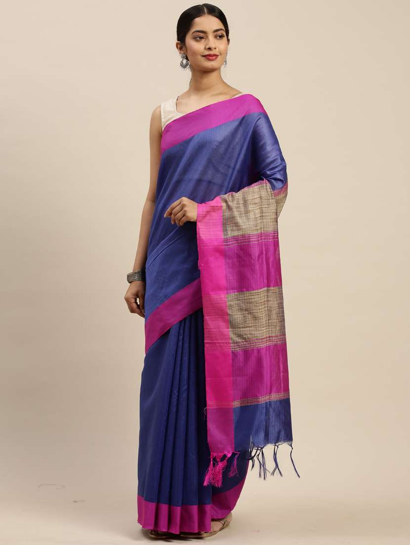 women blue self design handloom saree