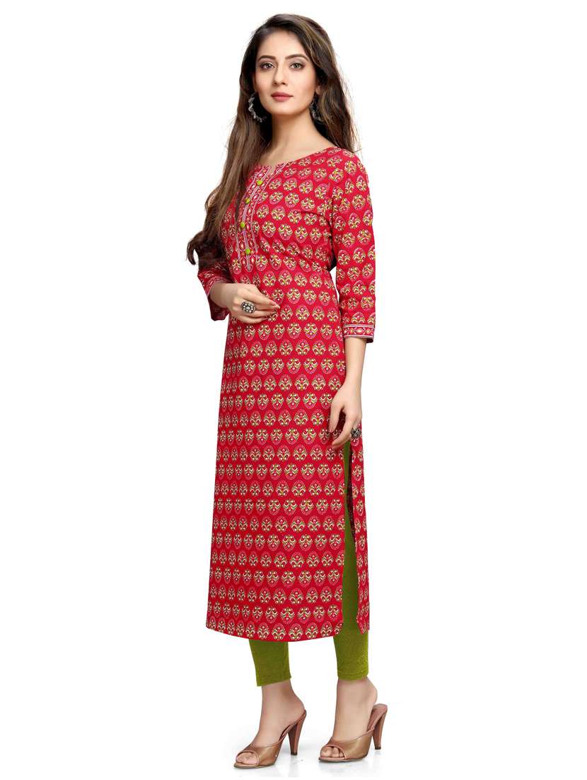 women three quarter sleeve straight kurta - 21557615 -  Standard Image - 1