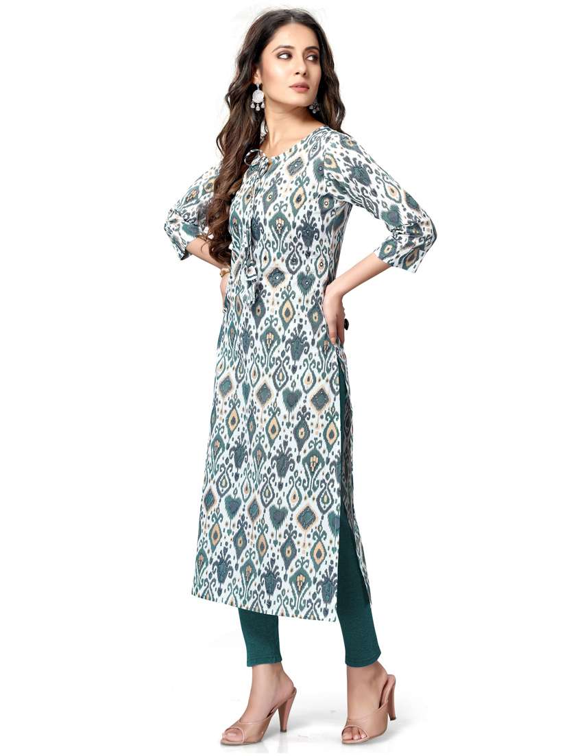 women three quarter sleeve straight kurta - 21557616 -  Standard Image - 1
