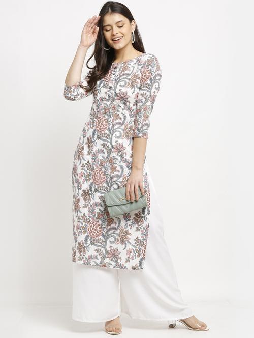 women three quarter sleeve straight kurta - 21557620 -  Standard Image - 0